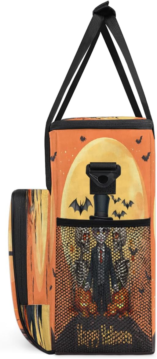 Halloween Skull Pumpkin Bat Moon Coffee Maker Carring Bag Travel Carrying Storage Tote Bag Compatible with Keurig K-Mini or K-Mini Plus Portable Single Serve Coffee Brewer Case with Pockets