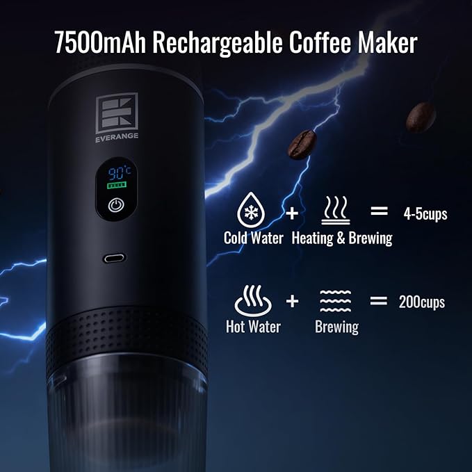 Portable Electric Espresso Machine Travel Coffee Maker Brewer Compatible with Ground Coffee &amp NS Capsules (Black with LCD Screen)