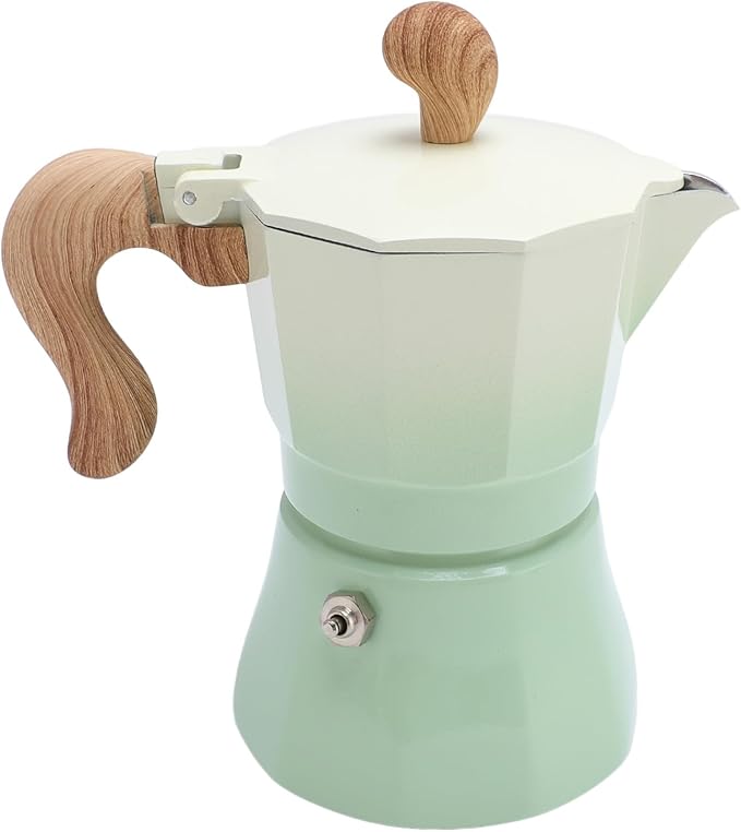 JTLB Italian Coffee Maker 150ml Single Valve Coffee Pot with Coffee Distributor Spoon Paper Filter 3 Cups (Gradient Green)