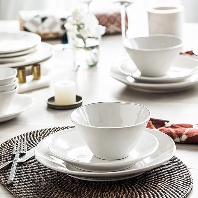 Ceramics Dinner Sets Bowl/Dish/Spoon|24 Pieces Dinnerware Nordic Style White Porcelain Combination Set - Family Party Kitchen Restaurant