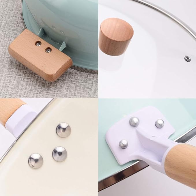 3-Piece Cookware Set with Wooden Handle with Lid Fine Iron Enamel Non-Stick Pan Suitable for Gas Induction Cooker Easy to Clean Large Pan