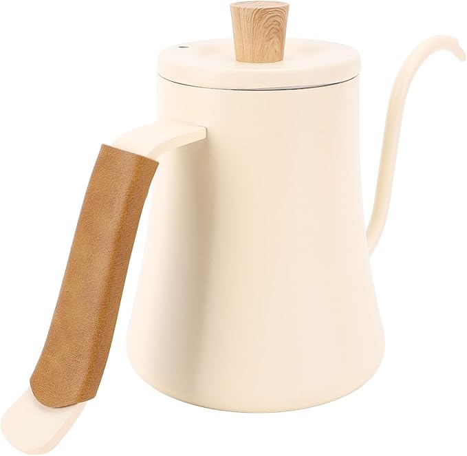 Zerodis Coffee Makers Coffee Cups Pour Over Tea Pot with Cover Ergonomic Handle 600ml Large Capacity Stainless Steel Brewer Accurate Pouring for Hot Cold Drink 10.2x5.5in