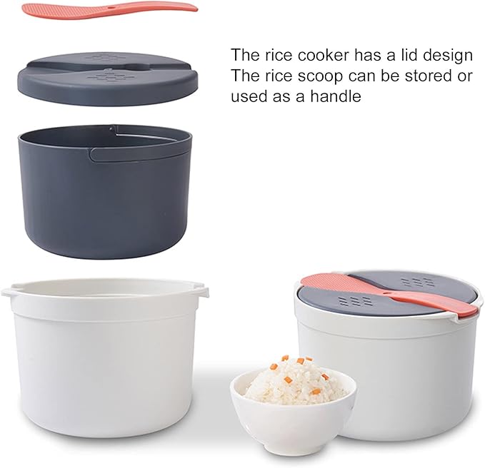 Qivine Microwave Rice Cooker Steamer 2L Microwave Pasta Cooker Microwave Cookware Set with Strainer Non-stick Food Grade for Cooking Vegetables Up to 8 Cups