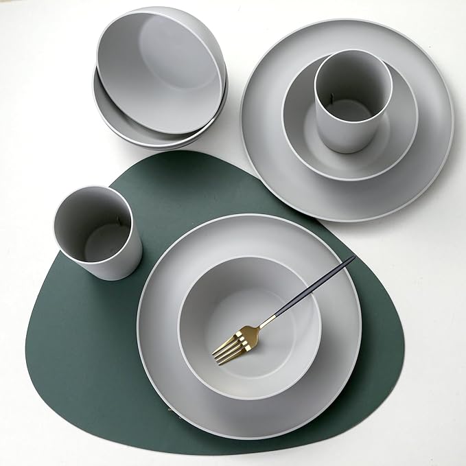 24-Piece Dinnerware Set Service for 8 Unbreakable Plates and Bowls Set BPA-Free Dishwasher Safe Gray Tableware for Kitchen Party and Picnic