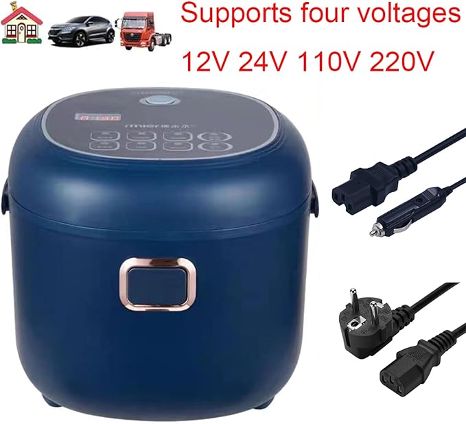 Car Rice Cooker 12V/24V/110V/220V Electric Rice Cooker 2-5 People 24 Hours Intelligent Reservation 8 Cooking Modes Non Stick Inner Pot