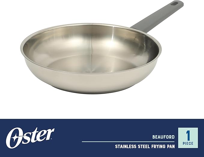 Oster Beauford 10-Inch Stainless Steel Frying Pan – Induction Oven &amp Dishwasher Safe Skillet Soft-Touch Gray Handle 5-Ply Encapsulated Bottom