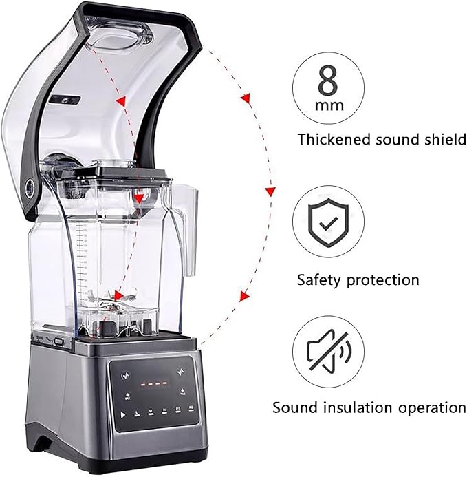 Ice Crusher Machine with Sound EnclosureBlender Smoothie Machine &ampCommercial Stand Mixer for Food Grade Frozen Dessert Soup Maker