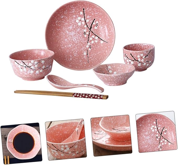 Pink Kitchen Japanese Style Delicate Dinnerware Set Home Tableware Smooth Surface Versatile for Rice Soup