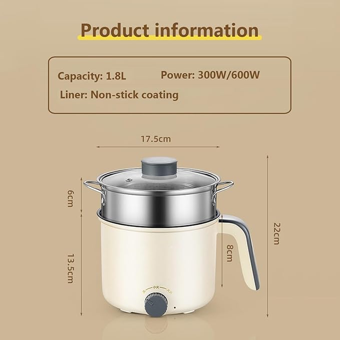 GRFIT 1.8L Household Electric Rice Cooker Pot Skillet Non-Stick Liner Multifunction Rice Cooker Food Steamer Hot Pot Boil Cup (Color : Beige with Steamer)