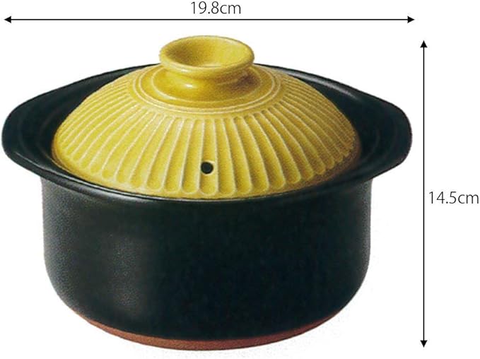 53-92161/2-981046 Rice Pot Yellow 2 Cups Rice Pot 7.8 x 5.7 inches (19.8 x 14.5 cm) 43.3 fl oz (1100 cc) For Direct Fire Rice Cooking Rice Earthenware Pot Banko Ware