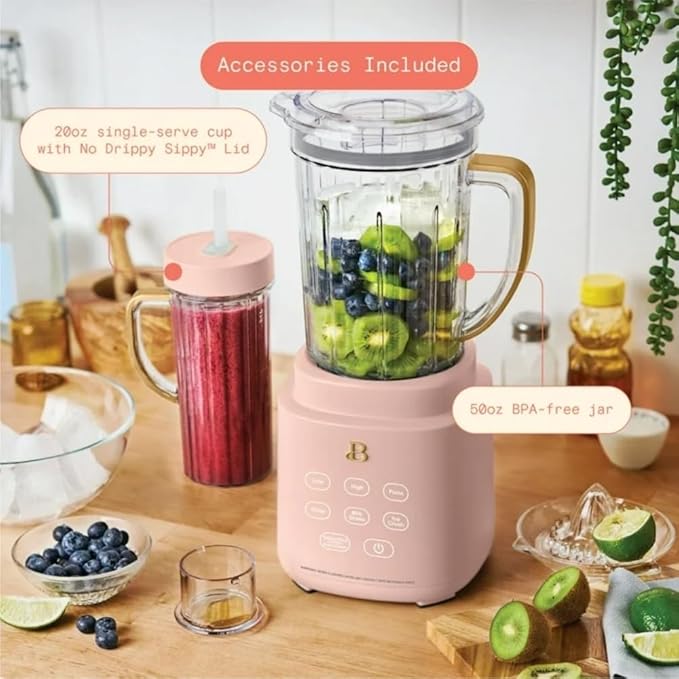 Power Exact Countertop Blender System 700W Motor 50oz Tritan Jar 20oz To-Go Cup 4 Presets 3 Speeds PrecisionSense Technology (Rose