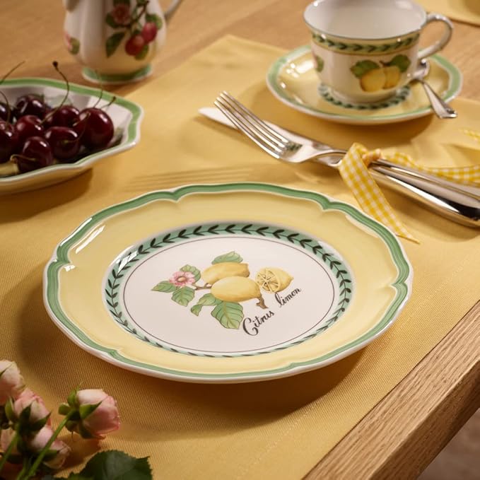 Villeroy &amp Boch French Garden Valance Lemon Salad Plate Premium Vitrified Porcelain - Made in Germany - Dishwasher and Microwave Safe - 8.25 inches - Sold Individually