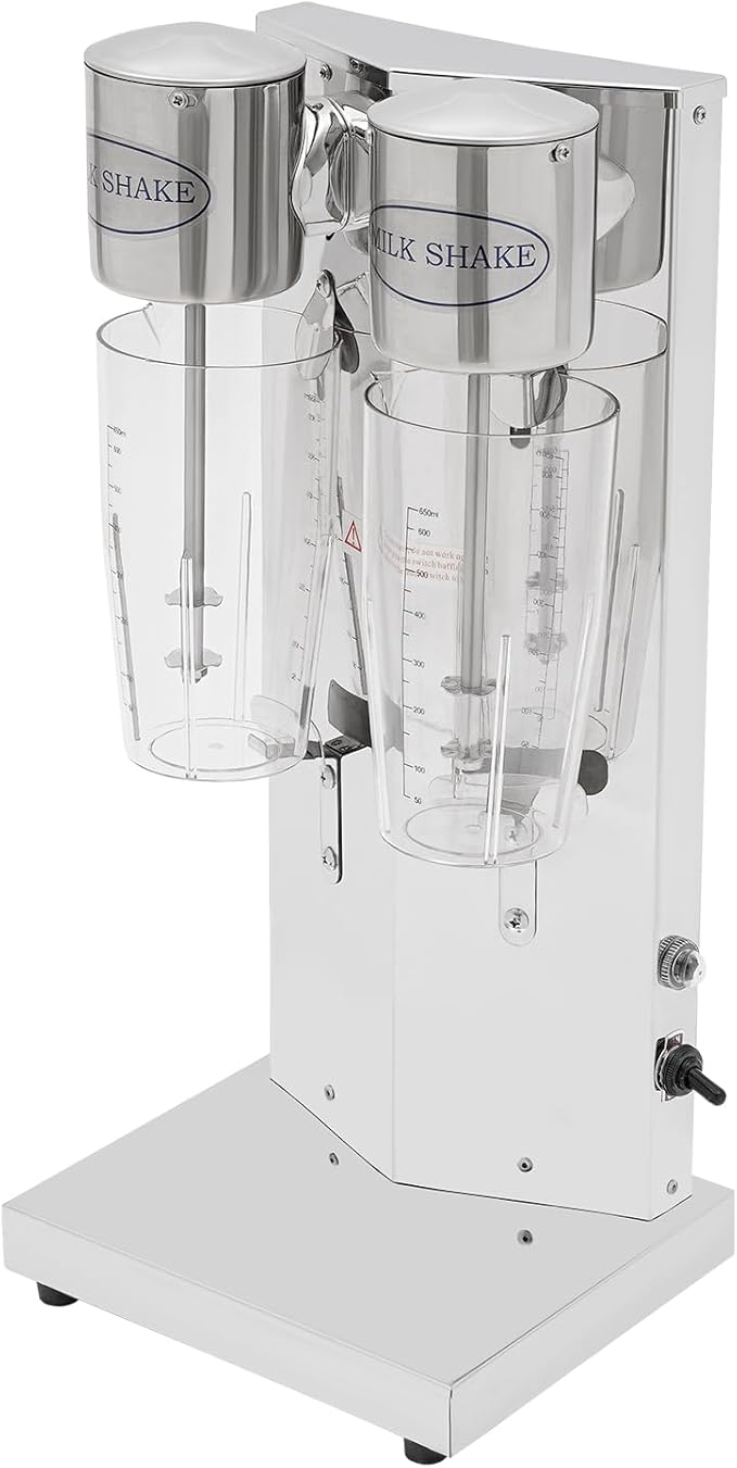 Electric Milkshake Maker Commercial Stainless Steel Milk Shake Machine Drink Mixer Adjustable Speed Malt Maker Machine Smoothie Milk Foam Tea Mixer Blender + cups (2 Head)