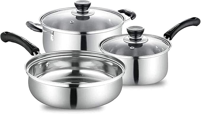 Kitchen Cookware SetMilk Pan and Saucepan Kitchen Cookware SetsStainless Steel Cookware Set3-Piece Set Variety Pack