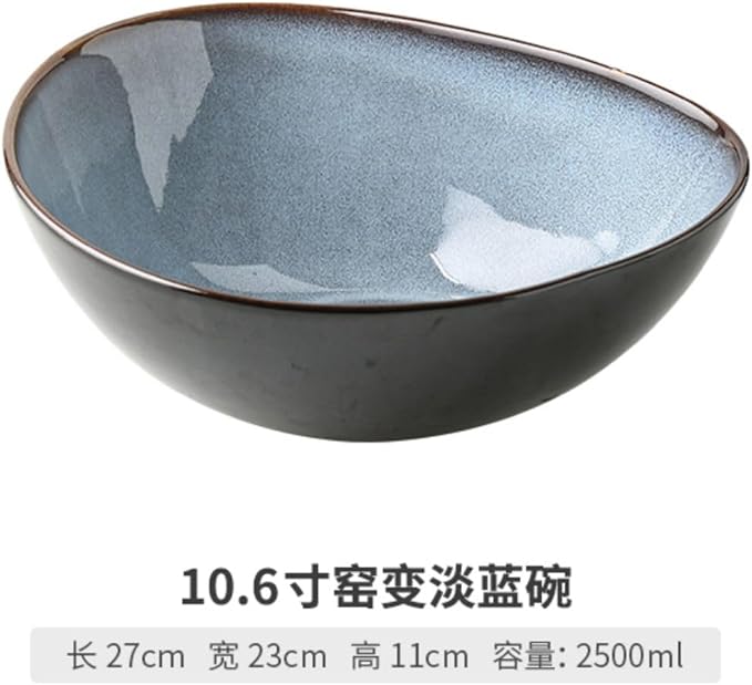 Thcbme 新款日式窑变异形三角大号汤碗汤盆水煮鱼大碗餐厅饭店江湖菜餐具/Handpainted Plates and Bowls Set Ceramic Dinnerware Sets/10.6寸窑变淡蓝碗