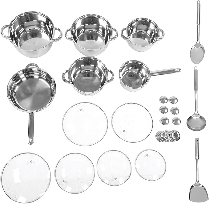 Pssopp Cookware Cookware Set Kitchen Pots and Pans with Lids Shovel Spoons for Home Cooking 15Pcs Stainless Steel Stainless Steel Set