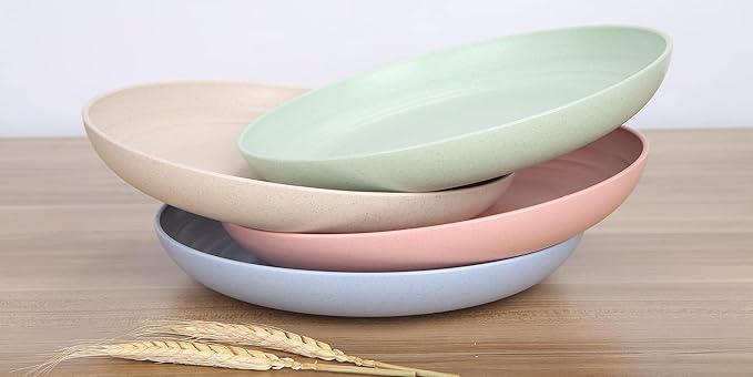 LuckyZone Wheat Straw Dinnerware Sets for 4 (Reusable Plates Bowls &amp Cups) - Lightweight Unbreakable Dinner Camping Dishes - Dishwasher &amp Microwave Safe Eco Friendly(12Pcs/Beige)