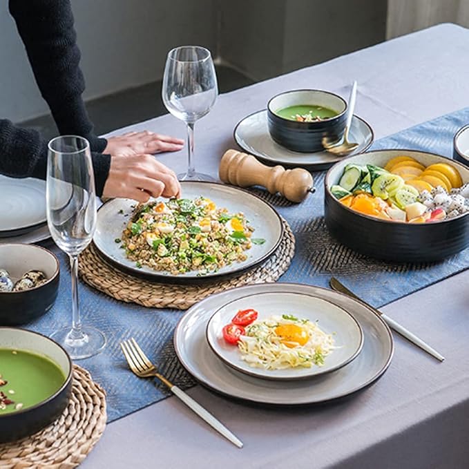 42-Pieces Dinnerware Sets Japanese-Style Porcelain Tableware Set with Plates Bowls and Dish Ceramic Dinner Set for Home Kitchen and Dinning