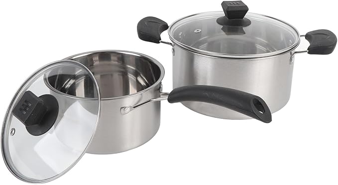 Stainless Steel Cookware Set 2 Pcs Non Stick Saucepan with Glass Lid Small Milk Pan with Heatproof Handle for Kitchen Multipurpose Sauce Pan Set for Cooking Soup Eggs Noodles