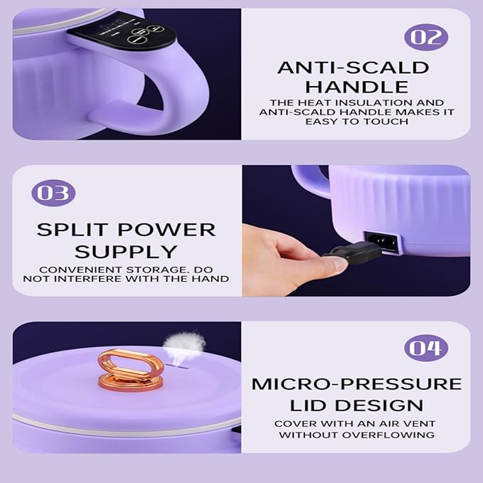 Mini Rice Cooker 1.6L Small Non-Stick Electric Pot for Rice Soup &amp Steaming with 12-Hour Keep Warm Ideal for 1-3 People (purple)