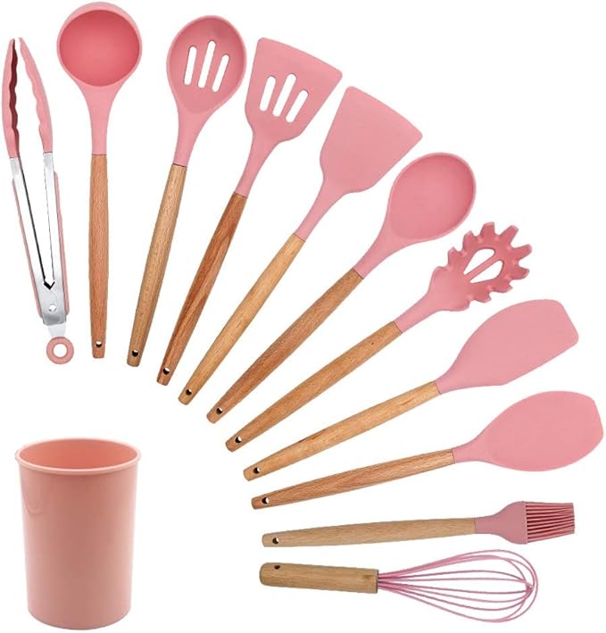 12 PCS Silicone Kitchenware Non-stick Cookware Cooking Tool Spatula Ladle Egg Beaters Shovel Spoon Soup Kitchen Utensils Set(D)