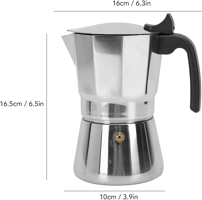 Yosoo Crafted Stainless Steel Italian Coffee Maker Rich Full Bodied Flavor Uniform Heat Distribution Stovetop Easy to and Rustproof Ideal for Home or Outdoor Use (6 Cups 300ML)