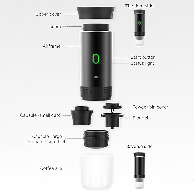 Portable Coffee Maker 3-in-1 Portable Espresso Machine Travel Coffee Maker Work with Capsule and Ground Coffee Cold Brew and Heating Coffee Maker