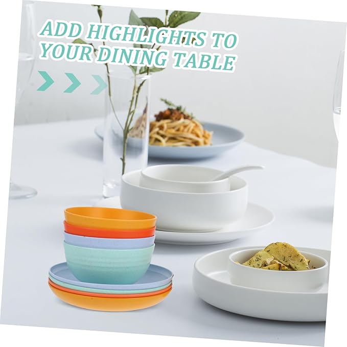 Alipis 12pcs Modern Wheat Straw Plastic Dinnerware Set Microwave Safe Plates Bowls Cups for Boys and Girls Toddlers Camping