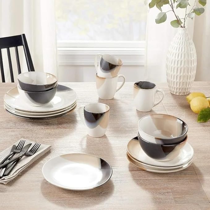 16-Piece Dinnerware Set Service for 4 Assorted Dishes and Plates Sets Family Dinner Party