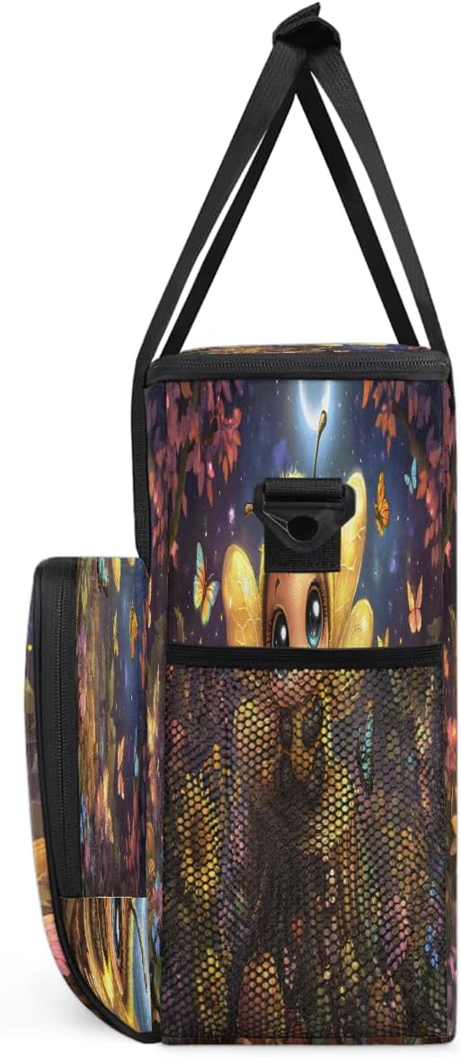 Cartoon Bee Flower Forest Coffee Maker Carring Bag Travel Carrying Storage Tote Bag Compatible with Keurig K-Mini or K-Mini Plus Portable Single Serve Coffee Brewer Case with Pockets for K-cup Pods