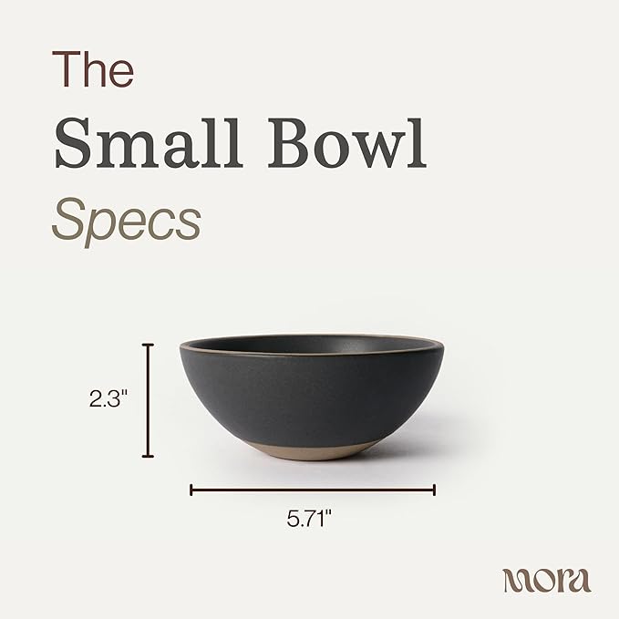 MORA Small Bowls Set of 4 16oz Ceramic Pottery Dessert Bowls - Microwave Oven and Dishwasher Safe - Liquorice