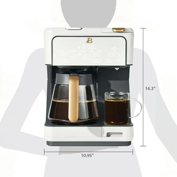 Dual Function Coffee Maker with 12 Cup Drip Brewing and Single Cup Option Programmable Control Panel (White Icing)