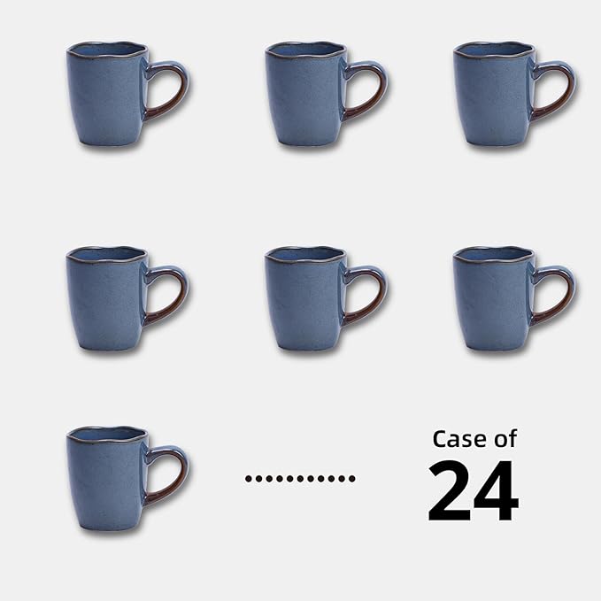 Organic Shape Highland Ceramic Mug 24pcs 12oz Handmade Reactive Glaze Stoneware Coffee Mug with Wavy Edge for Kitchen Microwave &amp Dishwasher Safe Scratch Resistant-Blue