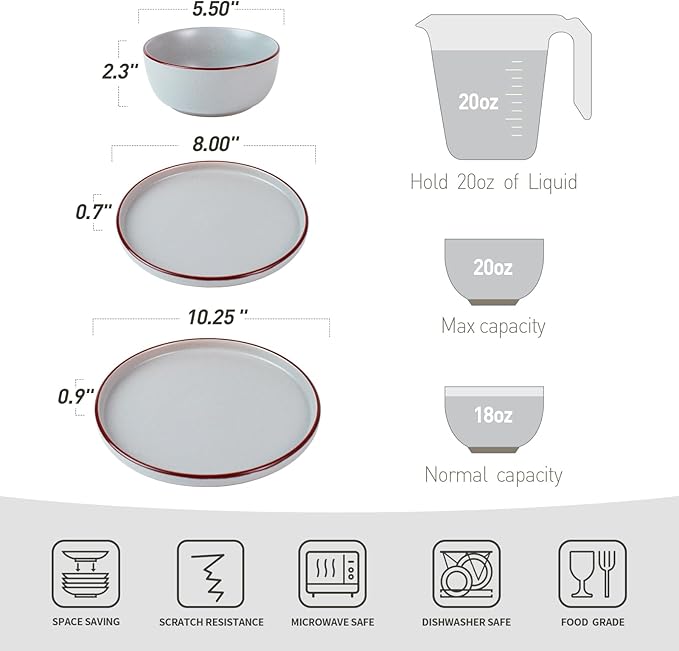 Famiware Mercury 16 Pieces Dinnerware Set with Plates and Bowls and Coffee Mugs Dish Set Service for 4 Stoneware Kitchen Dishes Dinner Sets - Matte Full Glaze Light Grey