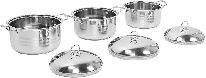3 Piece Stainless Steel Pot Set Even Heat Distribution Anti Stick Soup Pot with Lid for Home Kitchen Restaurant
