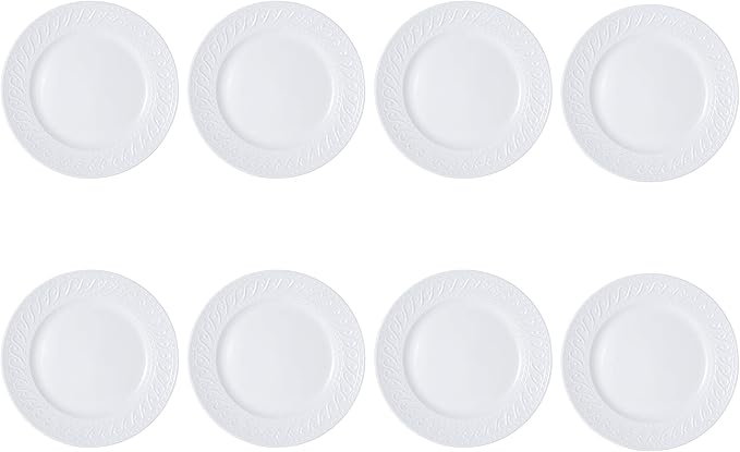 Pfaltzgraff Sylvia 32-Piece White Dinnerware Set Service for 8 Durable Stoneware Plates Bowls and Mugs Microwave and Dishwasher Safe