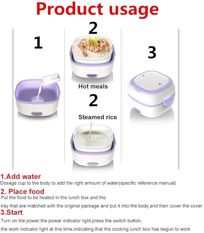 Multifunctional Electric Lunch Box Mini Rice Cooker Portable Food Heater Steamer with Stainless Steel Bowls Egg Steaming Rack Spoon Measuring Cup for Use in Office Outdoor School