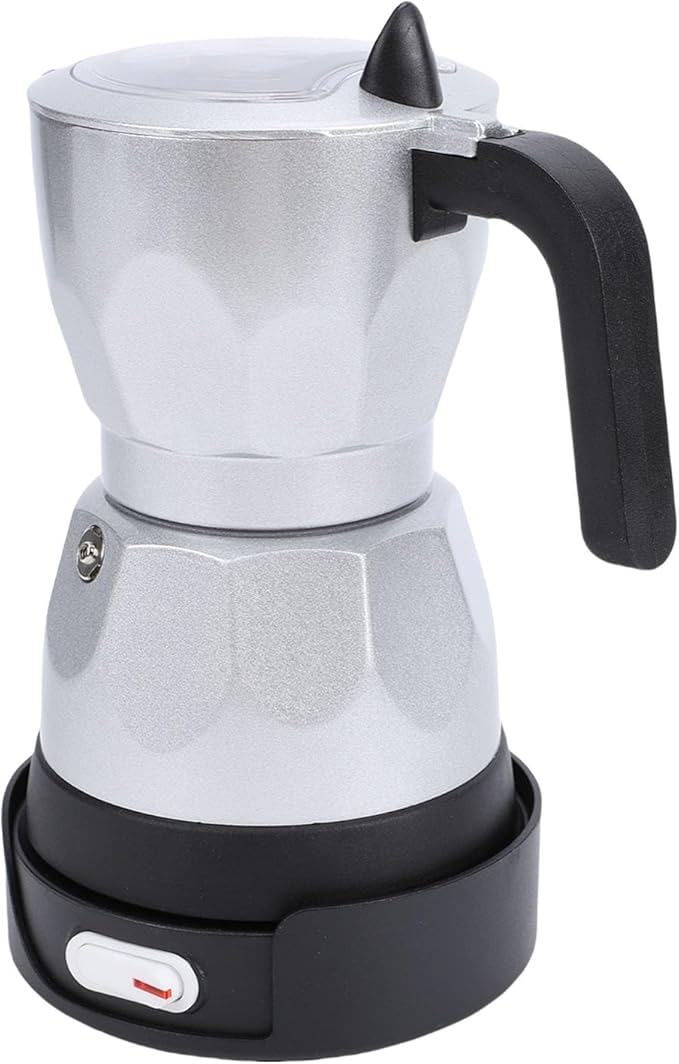 HEEPDD Electric Coffee Maker Coffee Machines Pot with Transparent Lid for Quick Brewing Compact Design for Home Office and Travel Use Electric Maker 3 Cup Aluminum Mocha Kitchen (Silver)