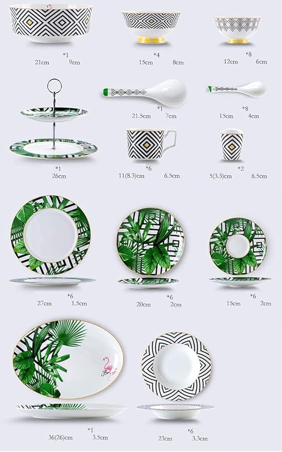 Dinnerware Sets Dish Set56-Piece 24K Gold Floral Design Nordic Ceramic Porcelain Tableware Set of Bowls/Dessert Plates/Soup Plates/Dinner P
