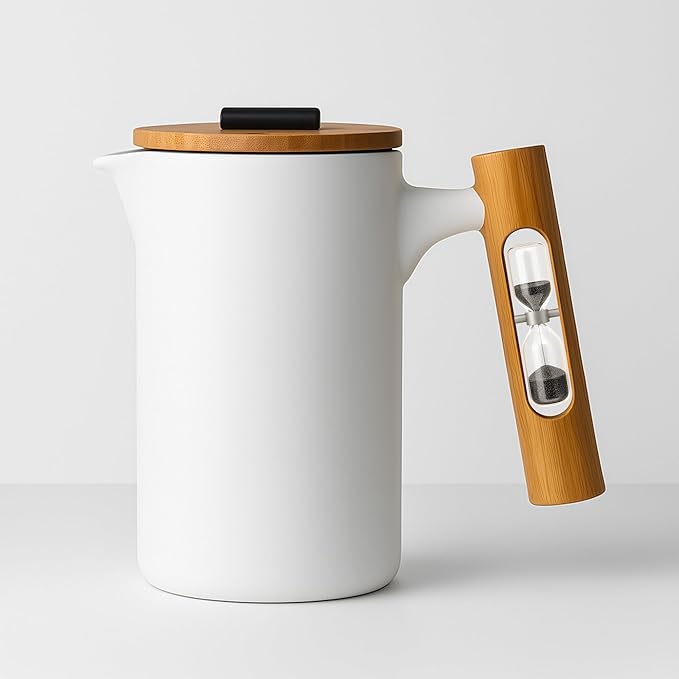 StramperPress| French Press coffee maker | HourGlass Timer| Coffee Press| (White Ceramic)