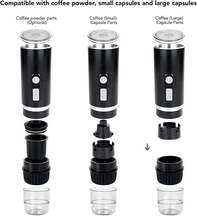 Portable Espresso Machine Electric Coffee Maker with Heating Function 15 Bar 5V Car Coffee Maker Compatible with Coffee Capsules Ground Coffee for Travel Camping Home