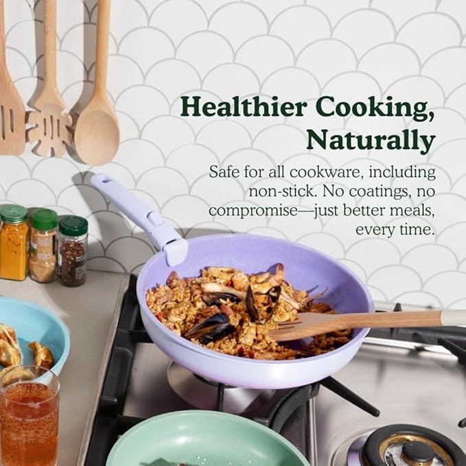 By the Table Cookware &amp Spatula Sets Ceramic Titanium Non-Toxic Nonstick Cookware Set 8-Piece &amp 4-Piece Wood Spatula Set
