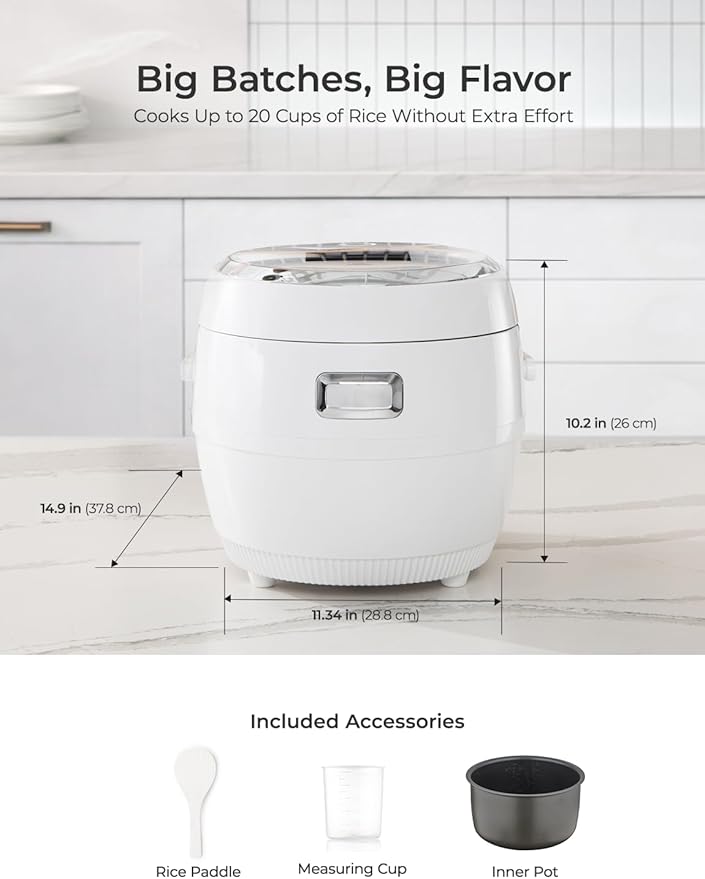 CUCKOO Micom Rice Cooker 10-Cup Uncooked / 20-Cup Cooked with Nonstick Inner Pot Large Rice Maker with 16 Menu Options Fuzzy Logic Technology Auto Clean Mode LCD Display White (CR-1020F)