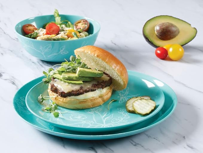 Martha Stewart Dragonfly 12 Piece Decorated Melamine Dinnerware Set - Teal