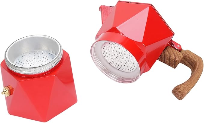 Yosoo Food Safe Anodized Aluminum Italian Coffee Maker with Dual Valve Design 2 Cup Stovetop Coffee Maker Pot for Cuban Cafe Brewing Home Camping (Red)