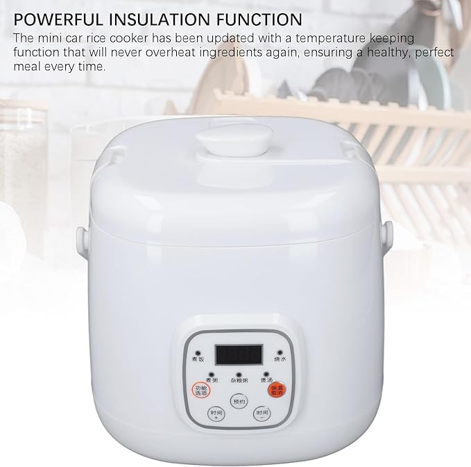 2L Portable Rice Cooker 12V Fast Cooking Multifunctional Food Warmer 24 Hour Reservation for Car Travel Camping and Road Trips