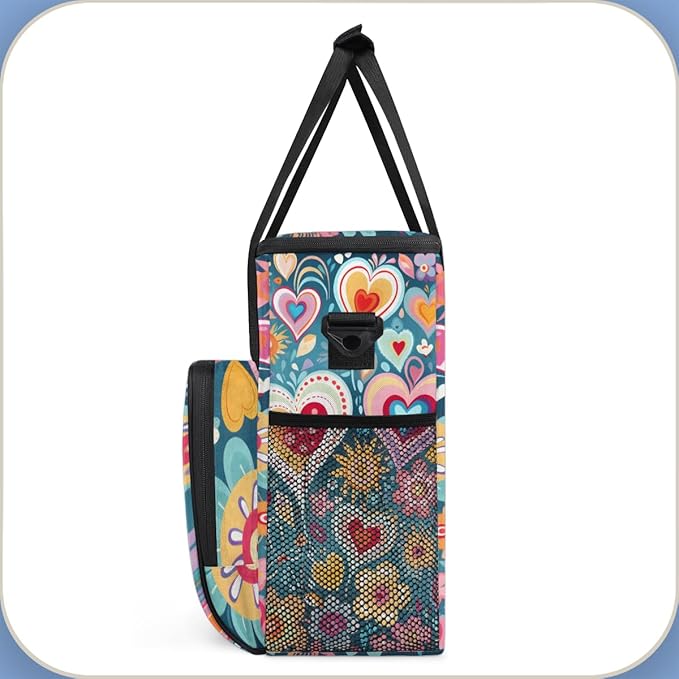 Heart mandala Flower Coffee Maker Carrying Bag Portable Travel Storage Tote Bag Compatible with K-Mini or K-Mini Plus Single Serve Coffee Brewer Carrying Case with Multiple Pockets &amp Shoulder St