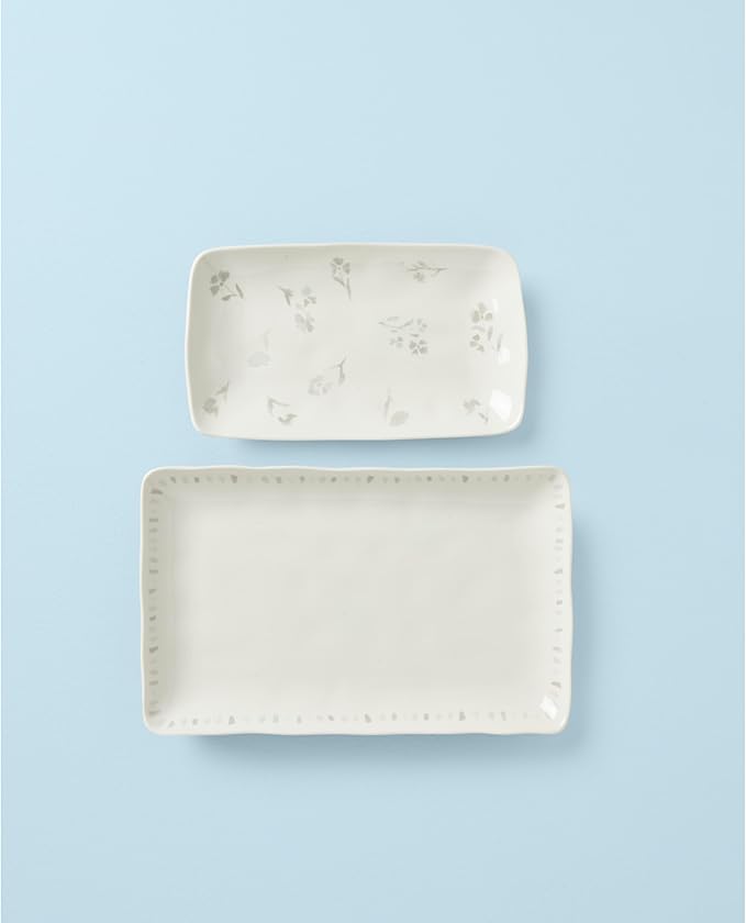 Lenox Oyster Bay 2-Piece Nesting Serving Platters 3.40 LB White