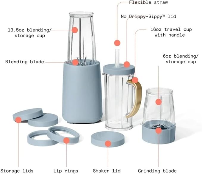 Personal Blender 12-Piece Set 240W Power BPA-Free Dishwasher Safe with Travel Cup and Grinding Blade (Cornflower Blue)