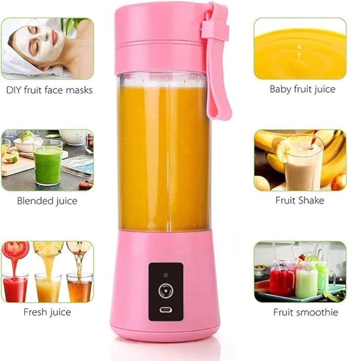 Portable Blender for Shakes and Smoothies Single Serve Travel Fruit Juicer Cup with 2000mAh USB Rechargeable Battery Small Electric Mini Blender with 6 Blades One Button (Pink)